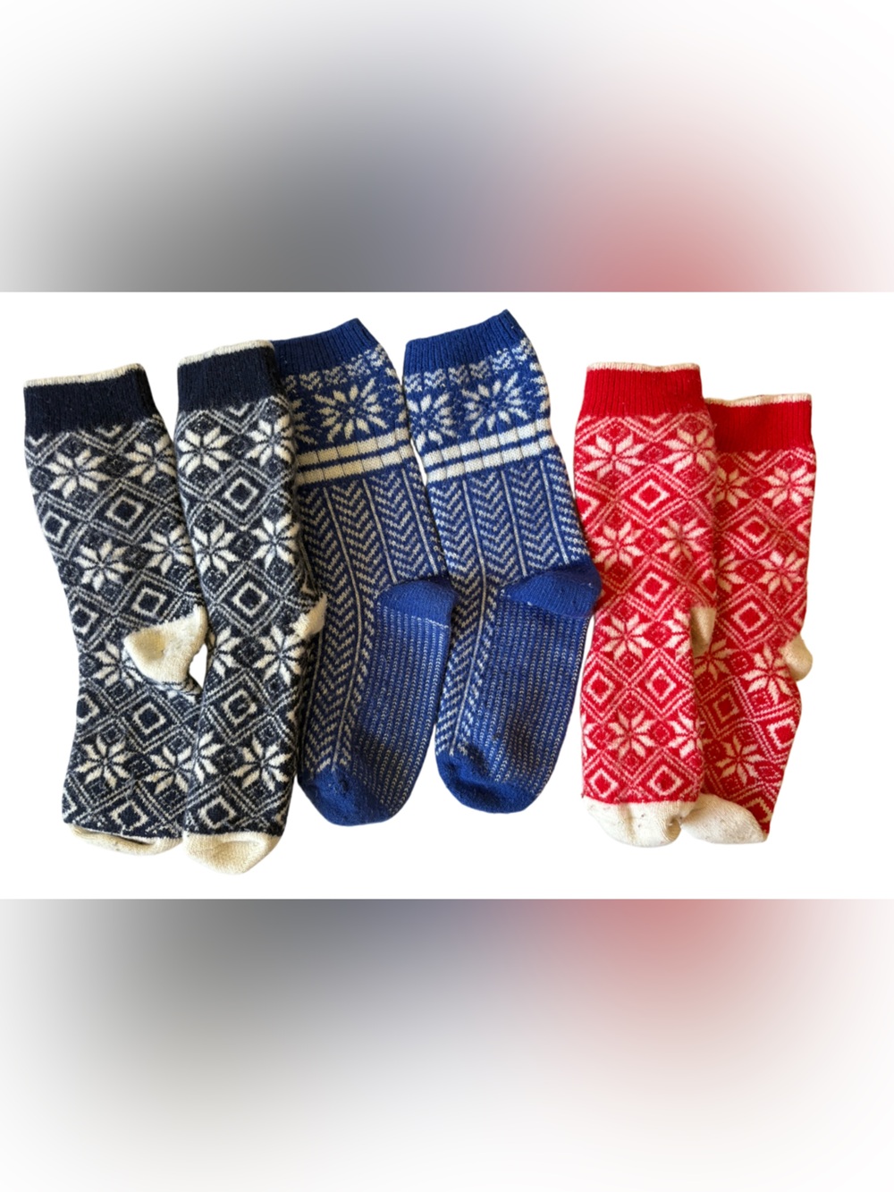 J.‎ Crew - Women’s Set of 3 Fair Isle Wool Socks - Size 6-9 - Red, Blue & Navy